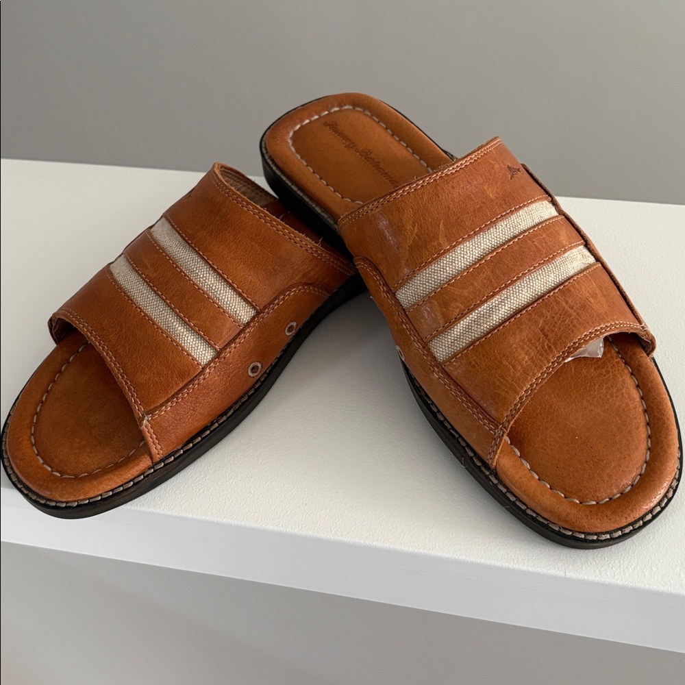 Tommy Bahama Cognac Slide Sandals with Stripes